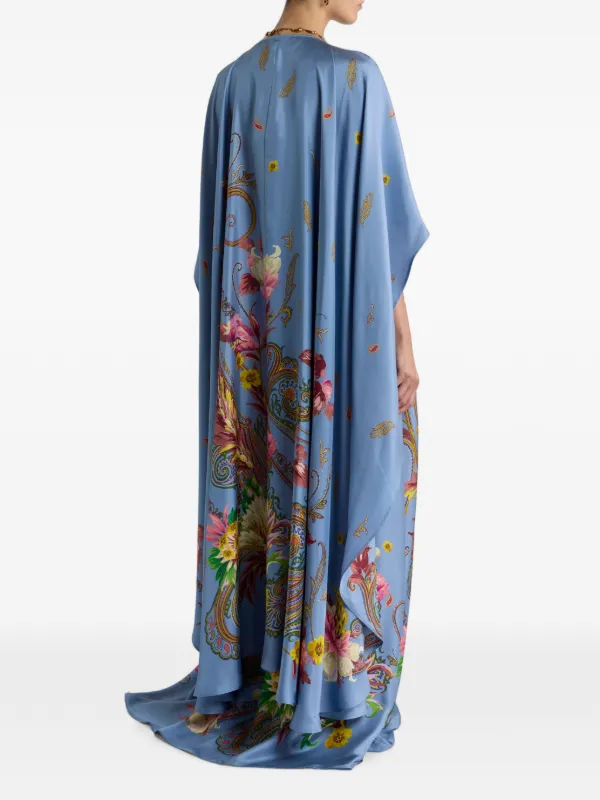 エトロ ペイズリー 総柄 ロングワンピース ブルー 青 シルク100 青 M ETRO フローラル ペイズリー シルクロングドレス | ブルー | FARFETCH JP