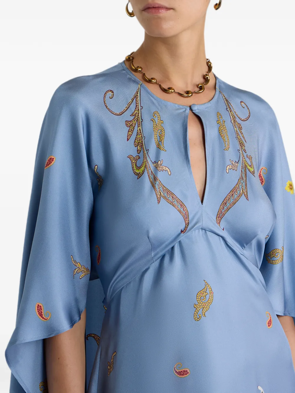 ETRO Zijden maxi-jurk met cape en bloemen paisley-print Blauw