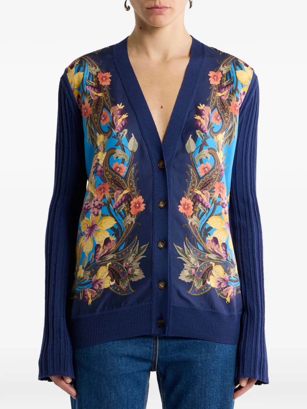 ETRO Vest van wol en zijde met geplaatste Paisley en bloemenprint Blauw