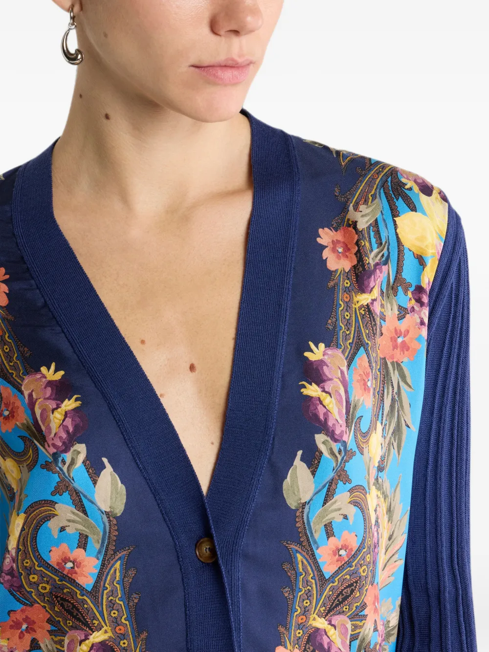 ETRO Vest van wol en zijde met geplaatste Paisley en bloemenprint Blauw