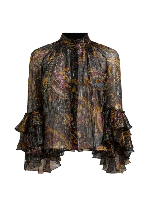 ETRO silk shirt with ruffle and striped floral Paisley motif