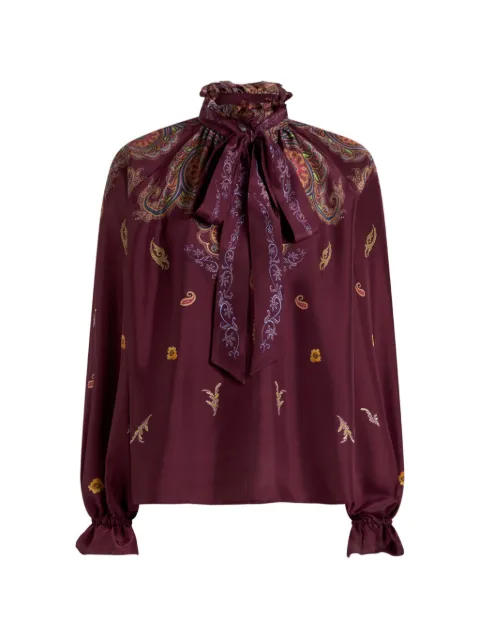 ETRO silk blouse with silk scarf and placed floral paisley print