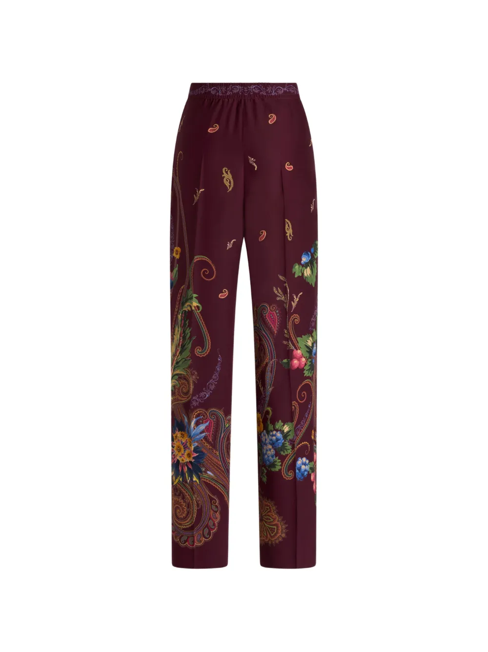 ETRO Zijden broek met micro-patroon en paisley-print met bloemen Rood