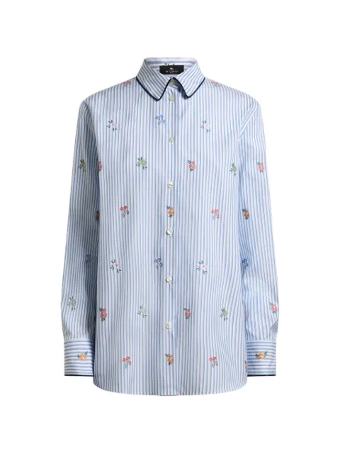 ETRO striped cotton jacquard shirt with trim and fil coupé flower motif