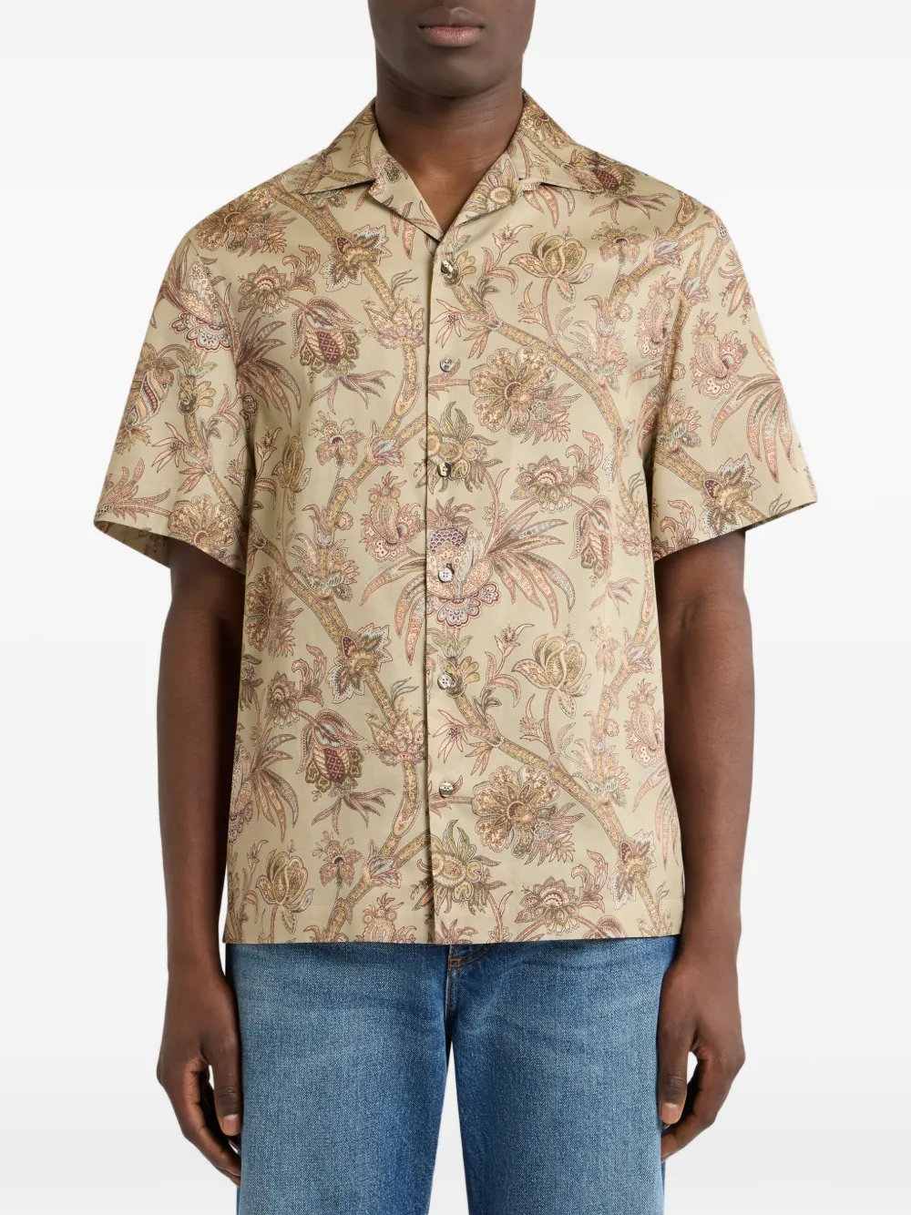 ETRO Overhemd van katoen-satijn met bloemig paisley-patroon Beige