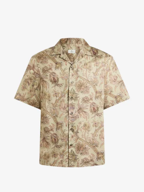 ETRO camisa bowling de algodón y satén con motivo floral y de cahemira