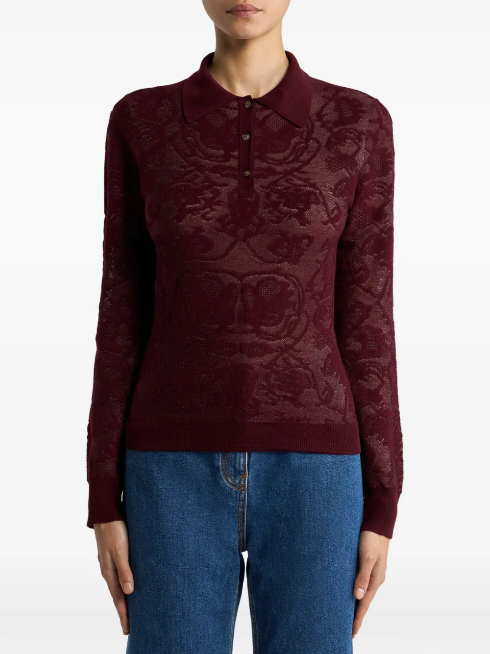 ETRO Wollen jacquard poloshirt met lange mouwen met geplaatst motief Rood