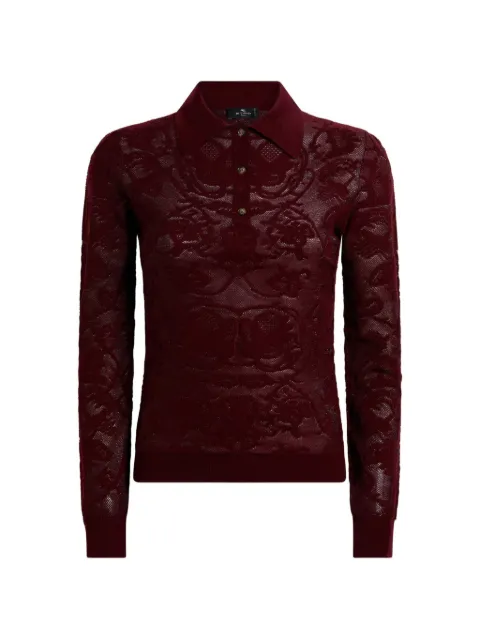 ETRO long-sleeved wool jacquard polo shirt with placed motif 