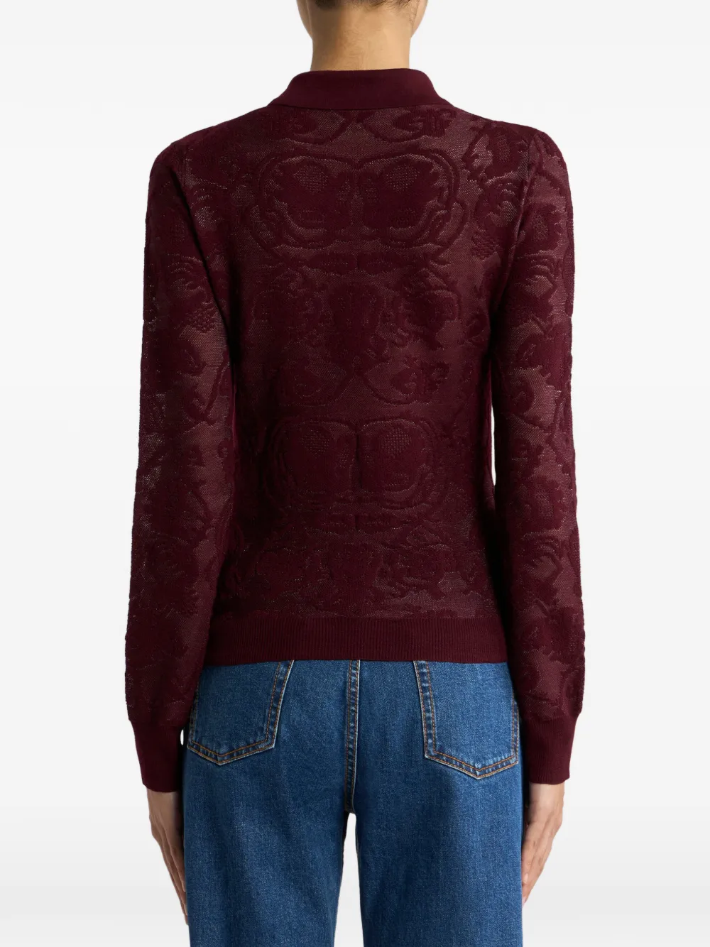 ETRO Wollen jacquard poloshirt met lange mouwen met geplaatst motief Rood