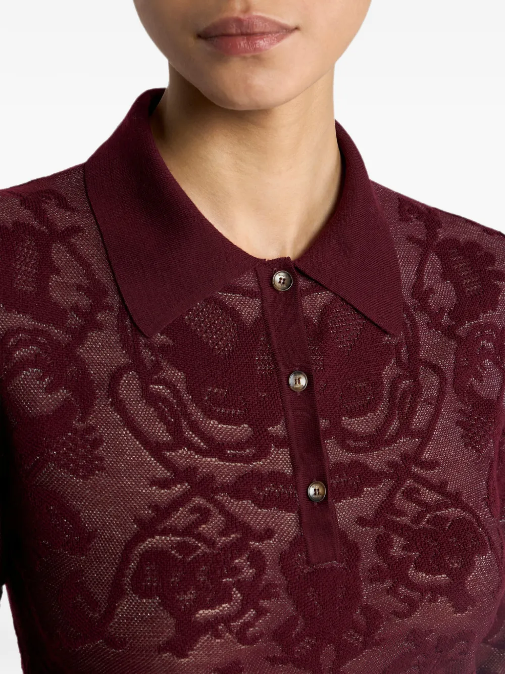 ETRO Wollen jacquard poloshirt met lange mouwen met geplaatst motief Rood