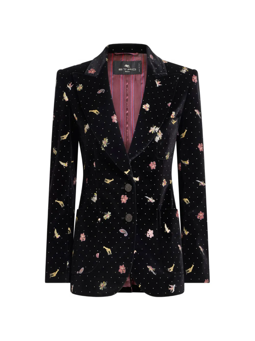 ETRO Giacca monopetto in velluto di cotone con motivo a fiori - Nero