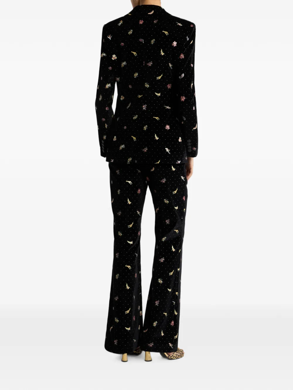 ETRO Fluweel-katoenen blazer met enkele rij knopen en bloemen- en dierenmotief Zwart