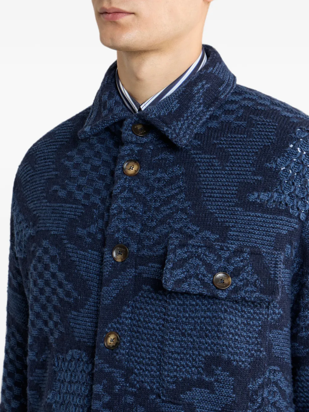 ETRO Shirtjack van wolblend met patroon Blauw