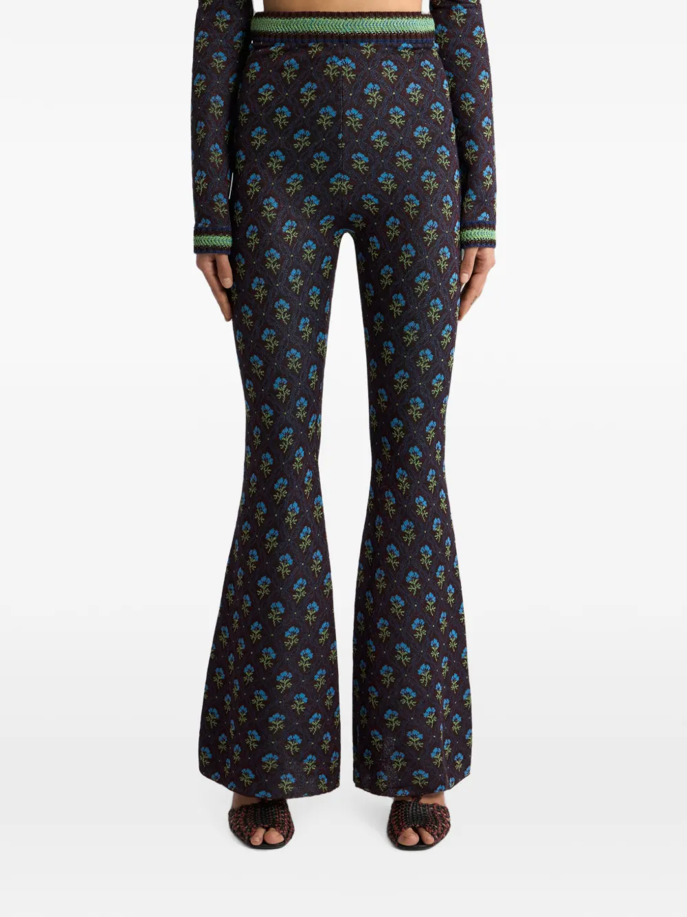 ETRO Fit-and-flare jacquard broek met diamanten bloemenmotief Bruin