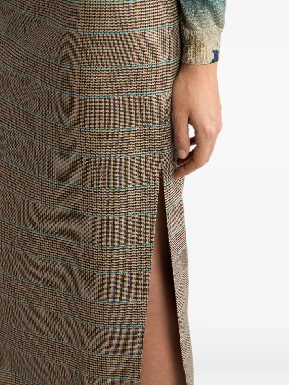 ETRO Stretch wollen midi-rok met Prince of Wales motief Beige