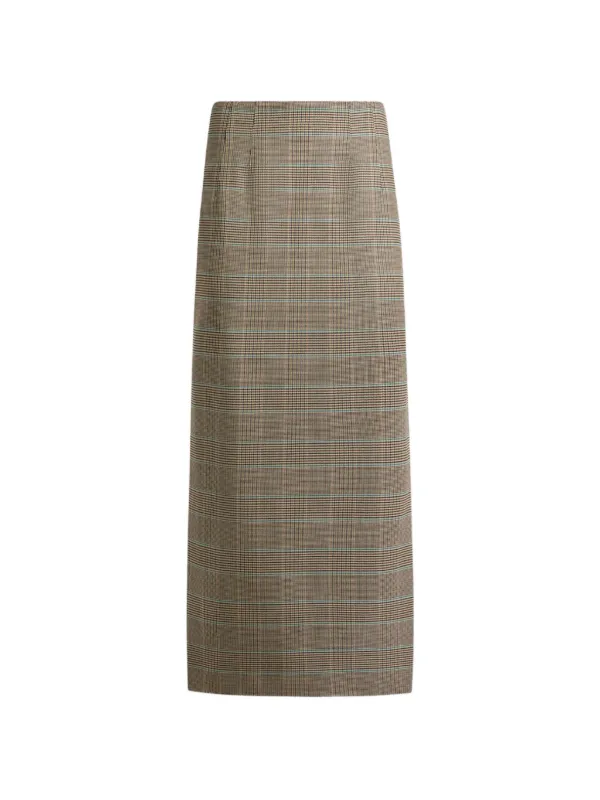 Etro Stretch Wool Midi Skirt with Prince of Wales Motif in Neutrals