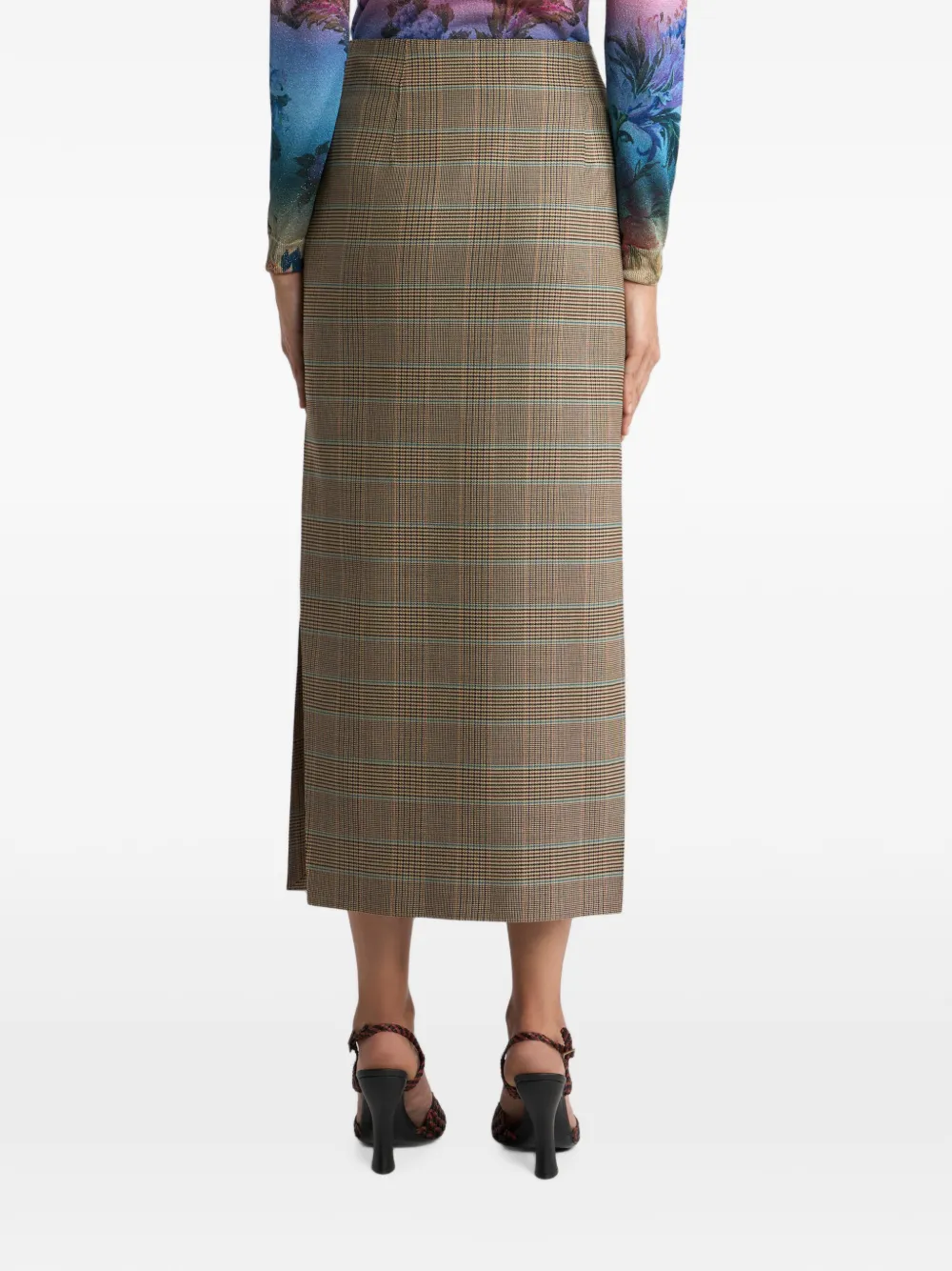 ETRO Stretch wollen midi-rok met Prince of Wales motief Beige