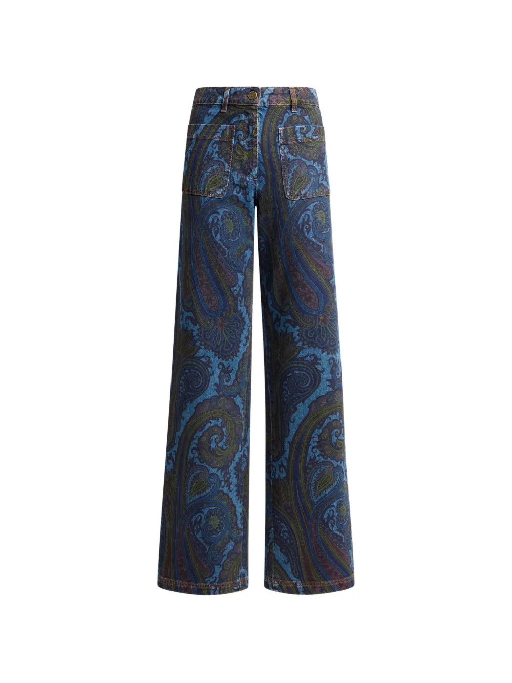 ETRO Jeans a gamba ampia in cotone elasticizzato con motivo paisley - Blu