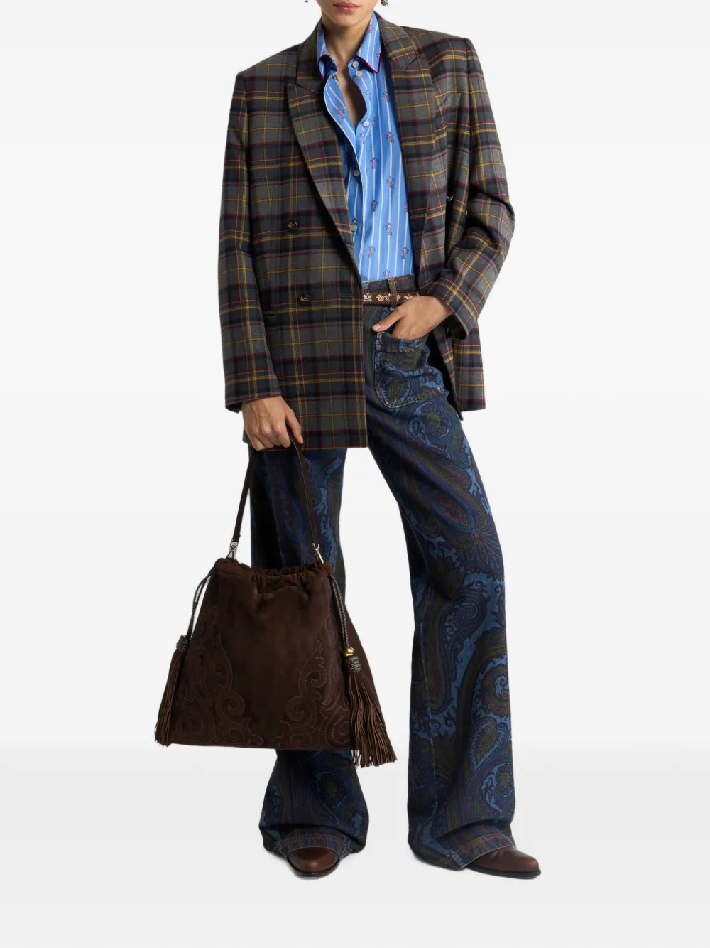 ETRO Jeans met wijde pijpen van stretchkatoenen denim met Paisley-motief Blauw