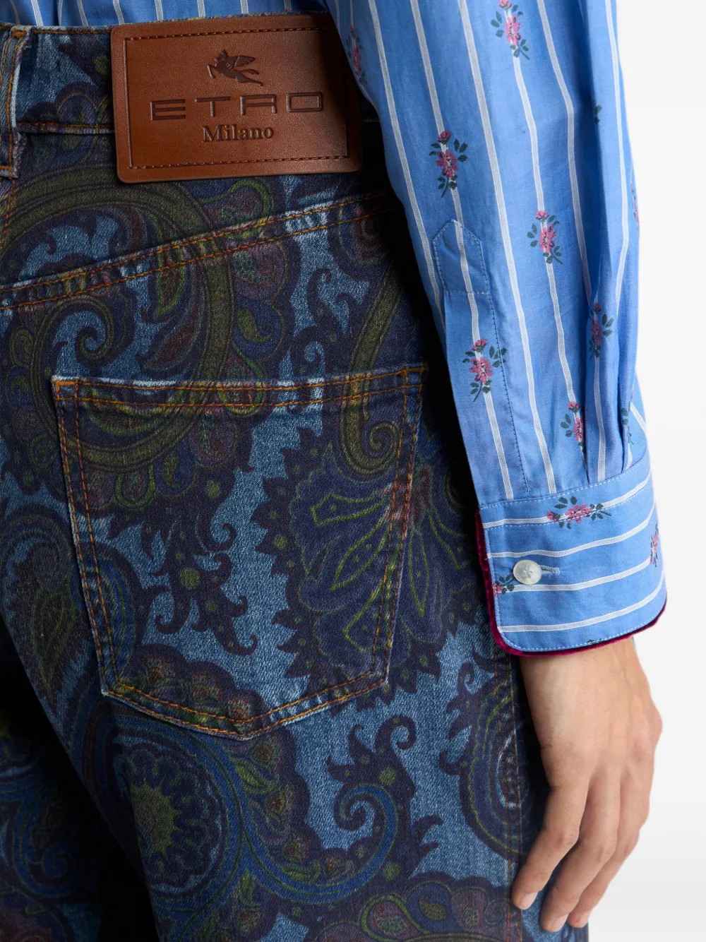 ETRO Jeans met wijde pijpen van stretchkatoenen denim met Paisley-motief Blauw