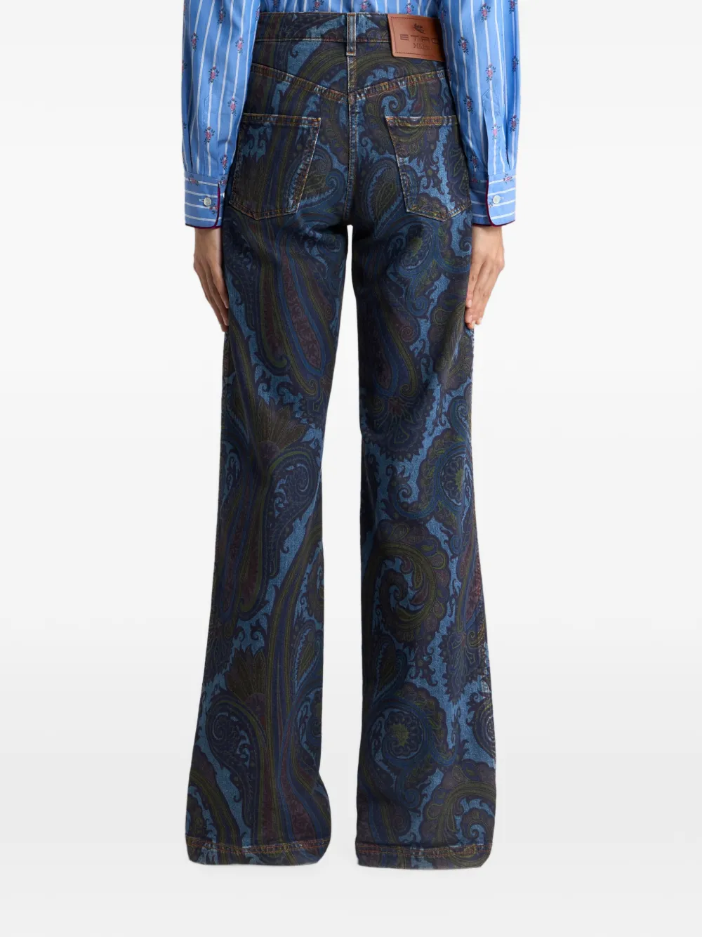 ETRO Jeans met wijde pijpen van stretchkatoenen denim met Paisley-motief Blauw