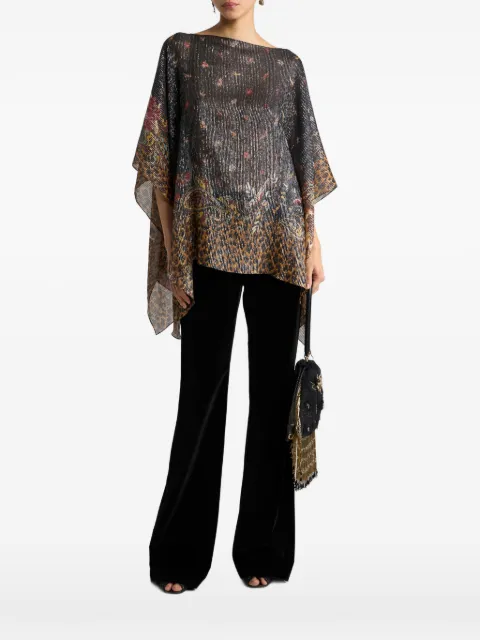 ETRO silk poncho top with striped animal and floral Paisley motif