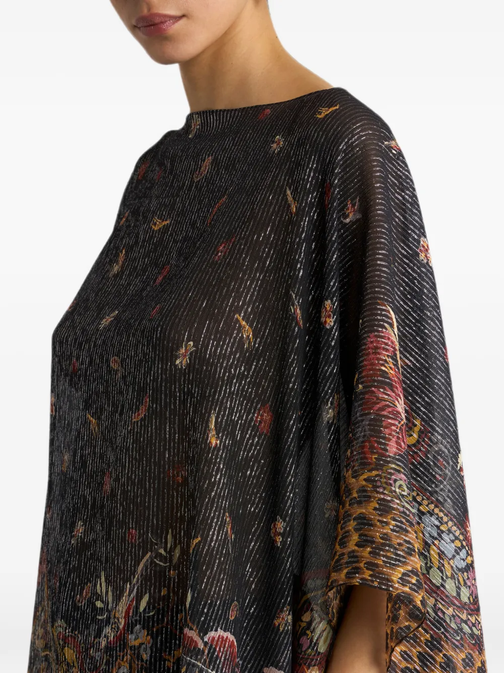 ETRO Zijden poncho top met gestreept dier en bloemig Paisley motief Zwart