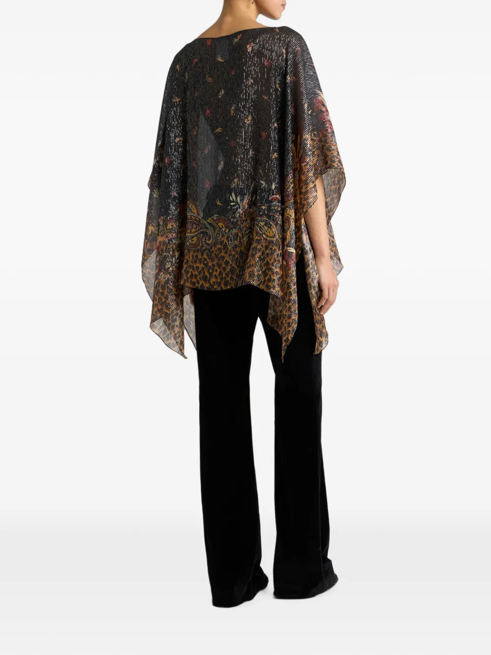 ETRO Zijden poncho top met gestreept dier en bloemig Paisley motief Zwart
