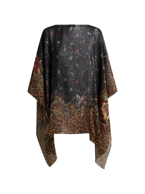 ETRO silk poncho top with striped animal and floral Paisley motif