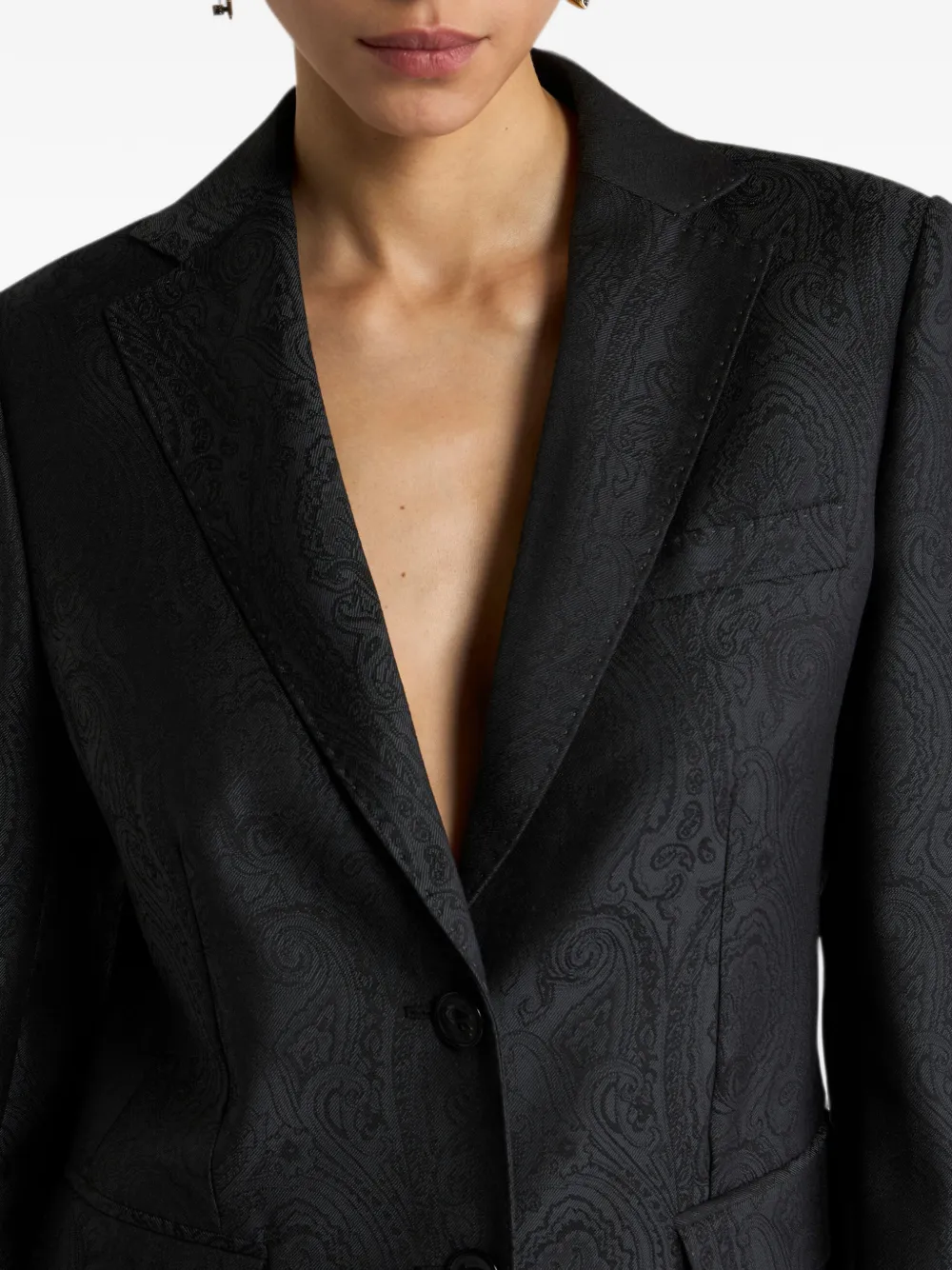 ETRO Blazer van wol met enkele rij knopen en Arnica-jacquard Zwart