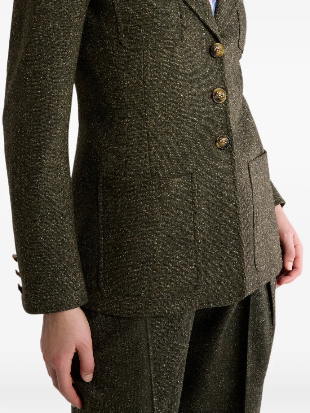 ETRO Jacuard blazer met enkele rij knopen van wolblend Groen
