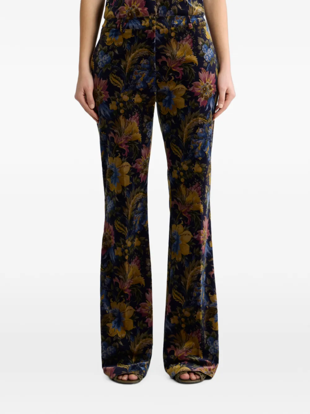 ETRO Katoenen fluwelen broek met bloemen-print Blauw
