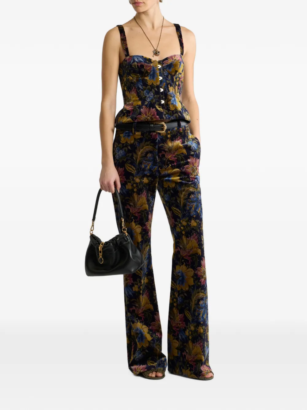 ETRO Katoenen fluwelen broek met bloemen-print Blauw