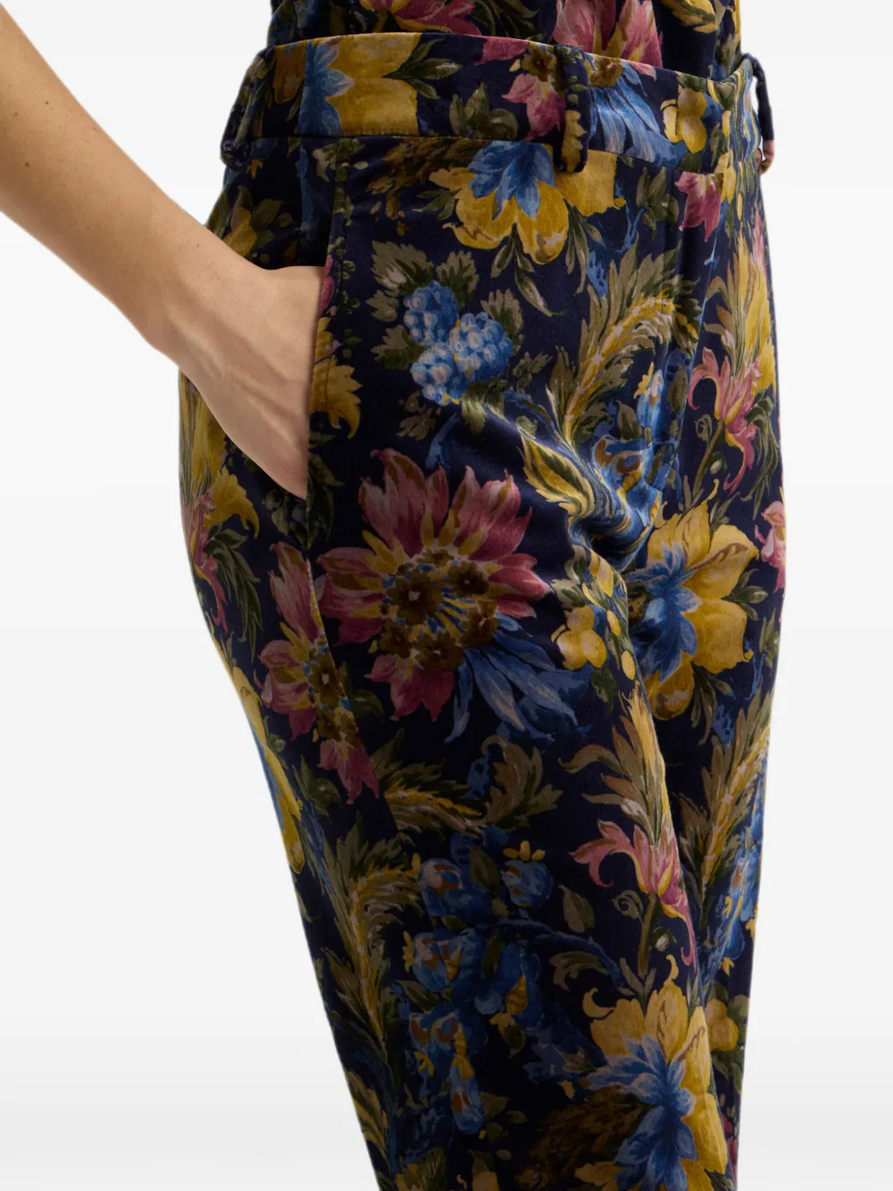 ETRO Katoenen fluwelen broek met bloemen-print Blauw
