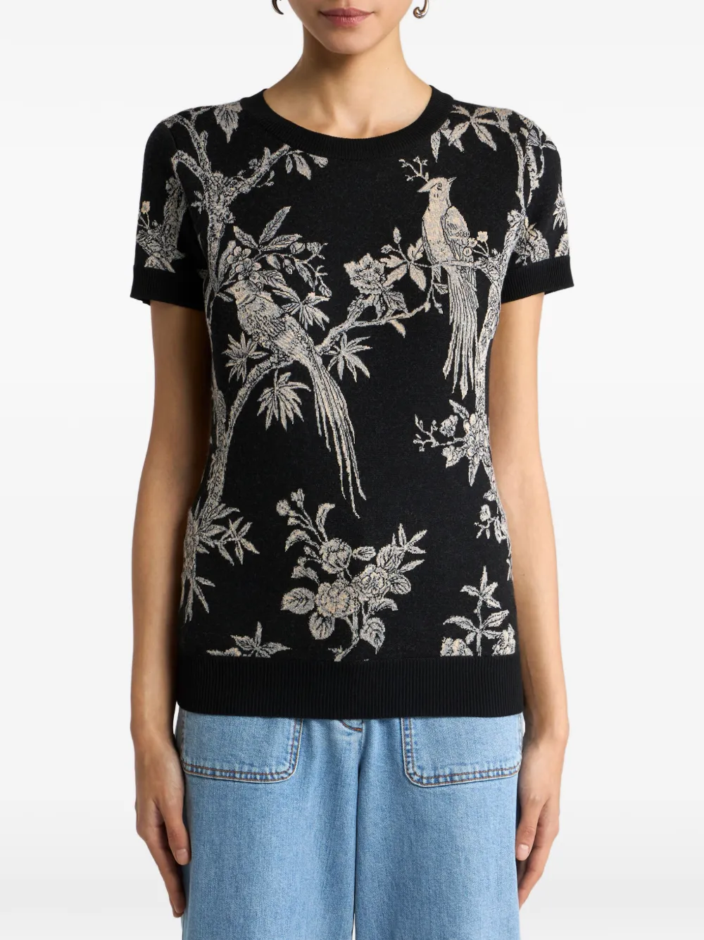 ETRO Jacquard T-shirt van wolblend met natuurmotief Zwart