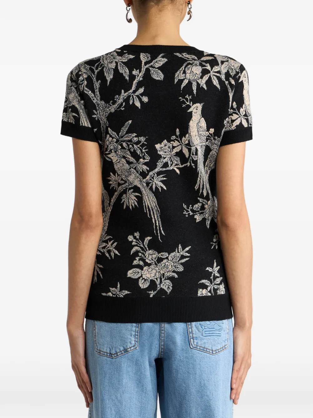 ETRO Jacquard T-shirt van wolblend met natuurmotief Zwart