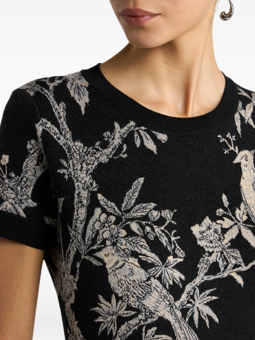 ETRO Jacquard T-shirt van wolblend met natuurmotief Zwart