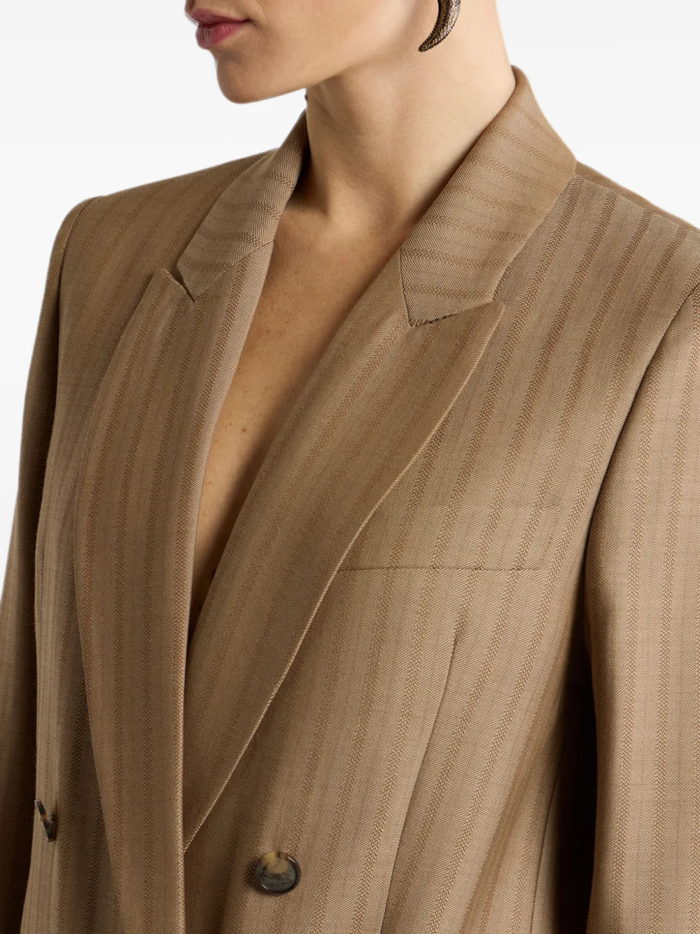 ETRO Wollen jacquard gestreepte blazer met dubbele rij knopen Beige