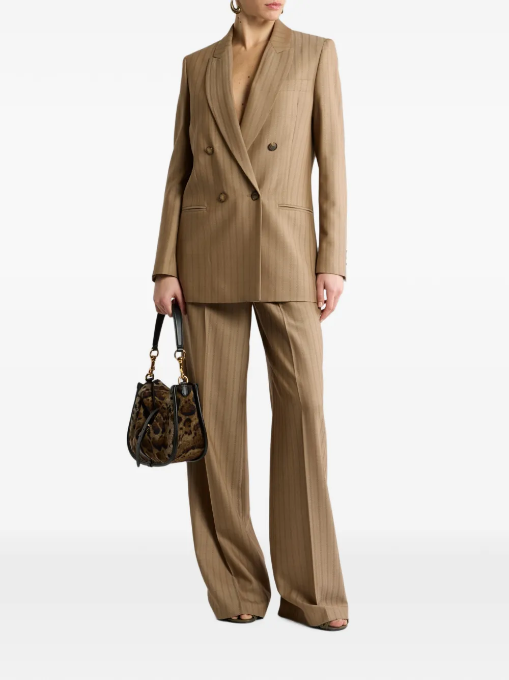ETRO Wollen jacquard gestreepte blazer met dubbele rij knopen Beige