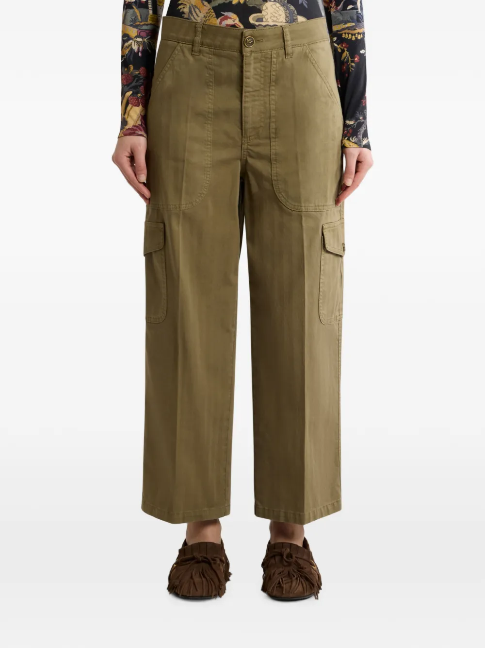 ETRO Cropped cargo jeans van stretchkatoenen denim Groen