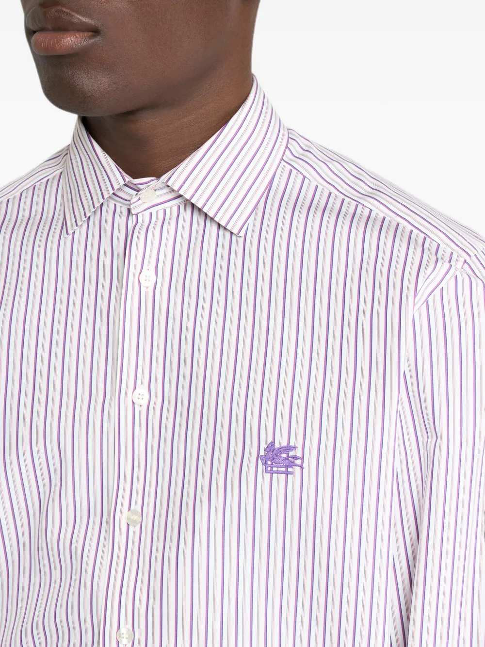 ETRO Gestreept katoenen overhemd met Pegaso logo Wit