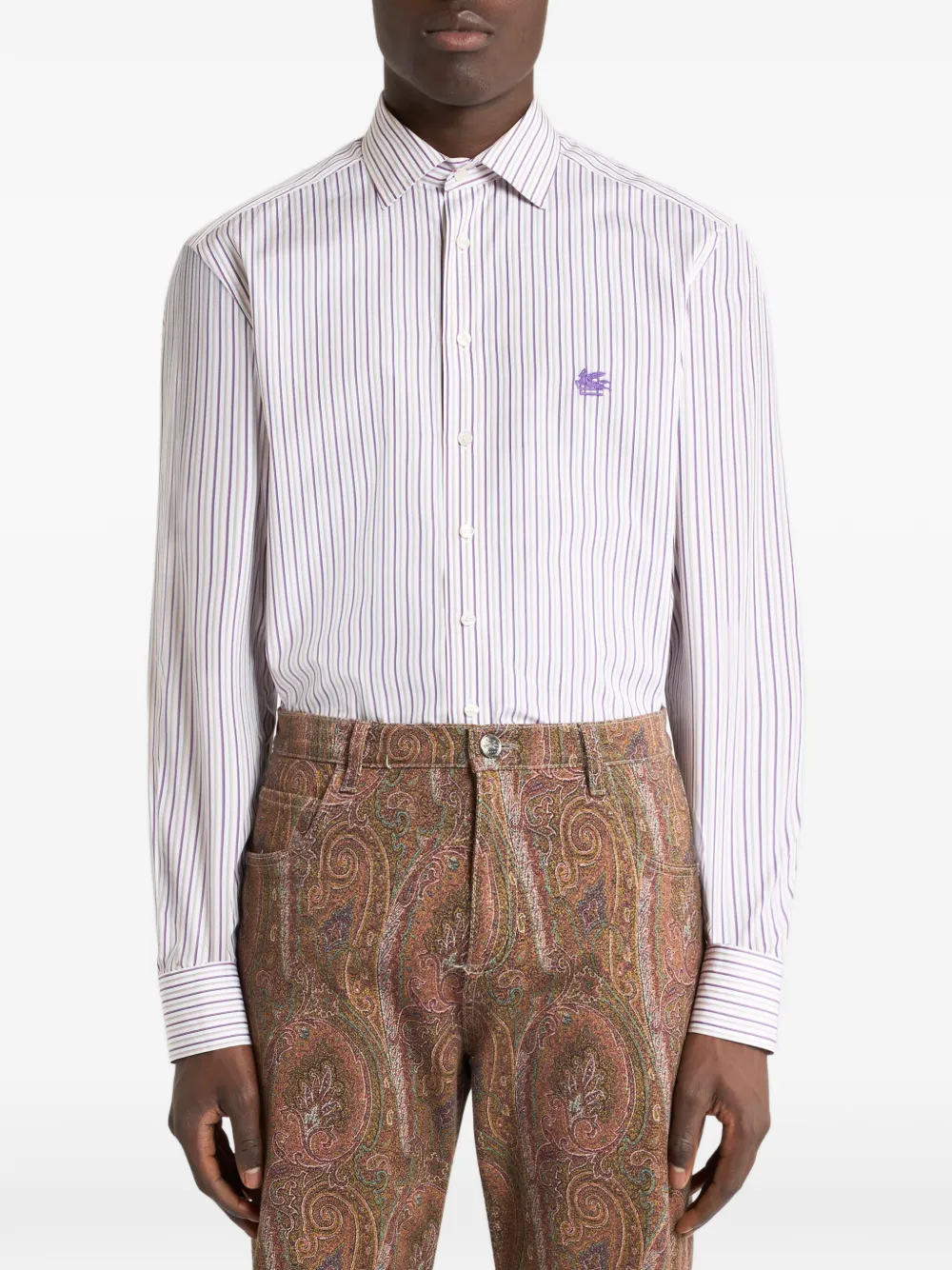 ETRO Gestreept katoenen overhemd met Pegaso logo Wit