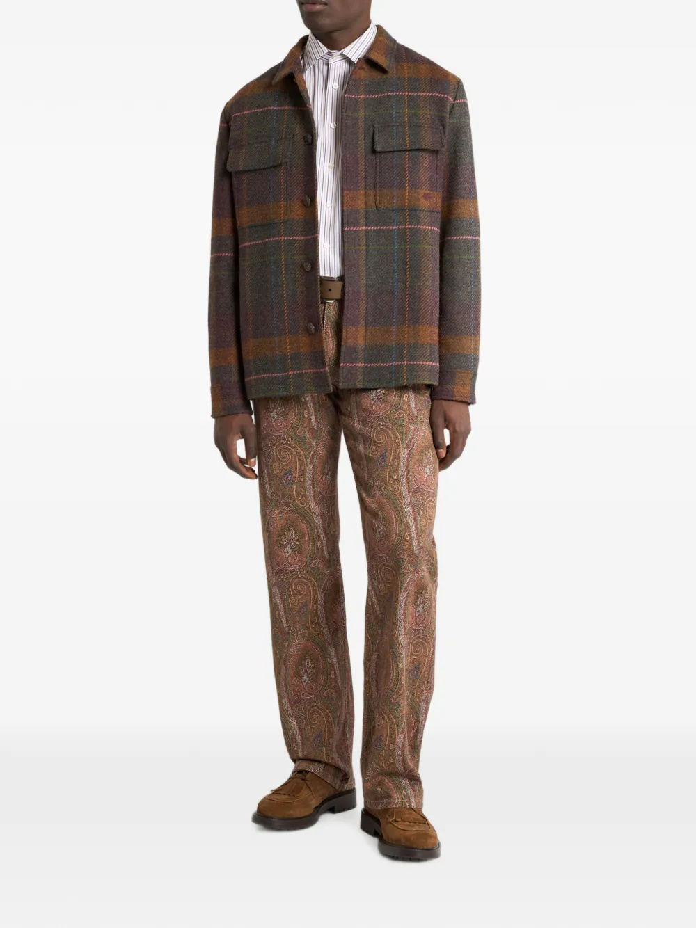 ETRO Gestreept katoenen overhemd met Pegaso logo Wit
