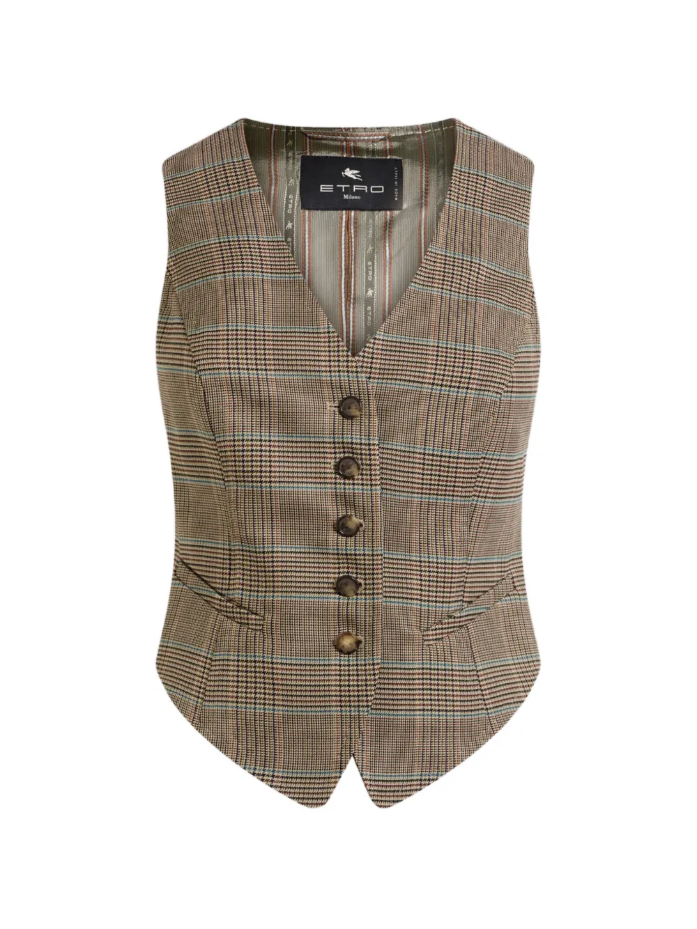 ETRO single-breasted stretch wool waistcoat with Prince of Wales motif - Neutrals