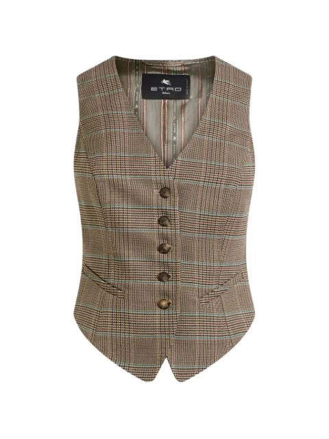 ETRO single-breasted stretch wool waistcoat with Prince of Wales motif