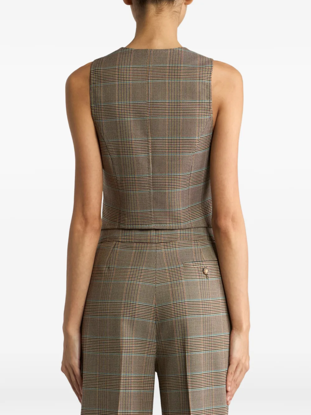 ETRO Stretch wollen gilet met enkele rij knopen en Prince of Wales-motief Beige