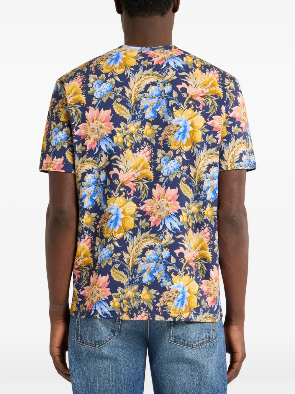 ETRO T-shirt van katoenjersey met bloemenmotief Blauw