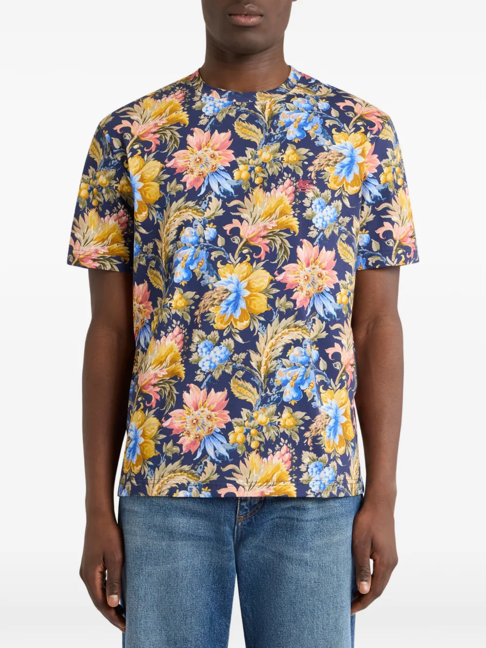 ETRO T-shirt van katoenjersey met bloemenmotief Blauw