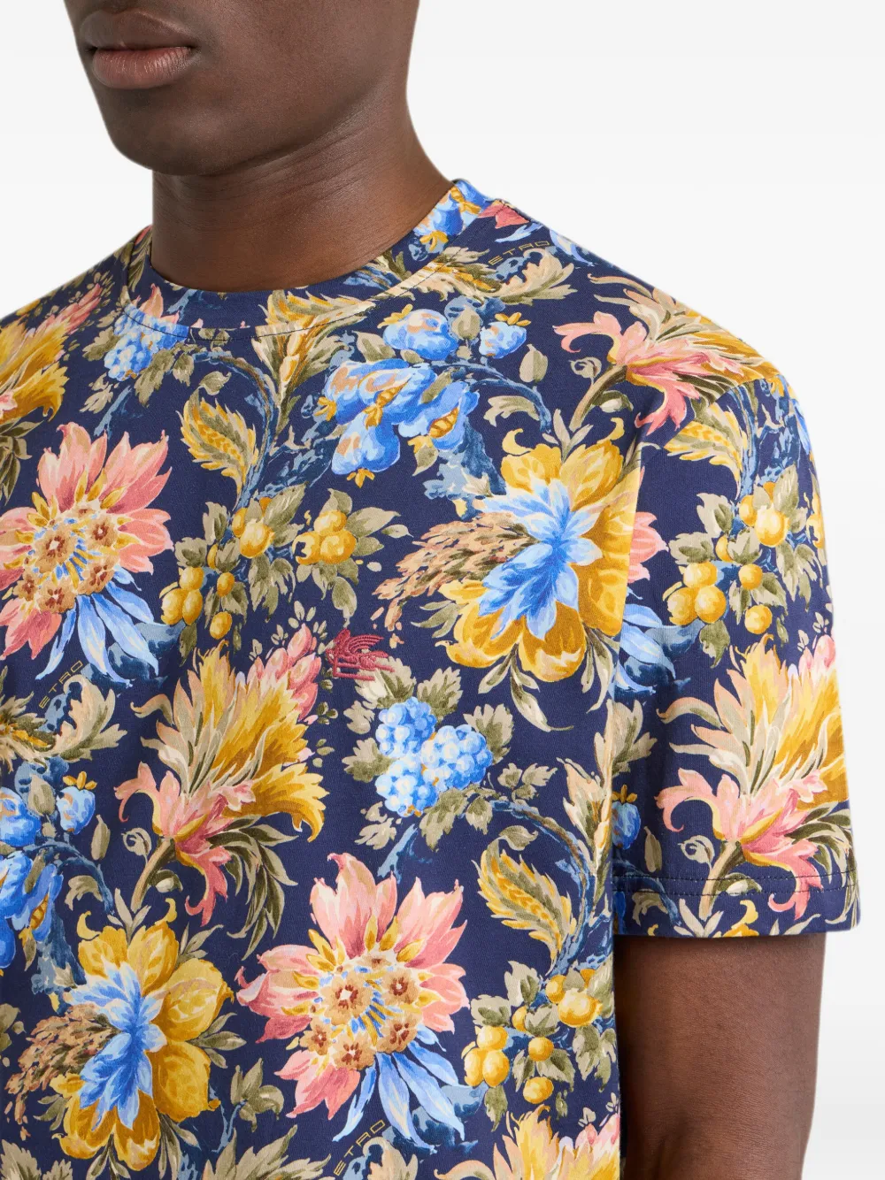 ETRO T-shirt van katoenjersey met bloemenmotief Blauw
