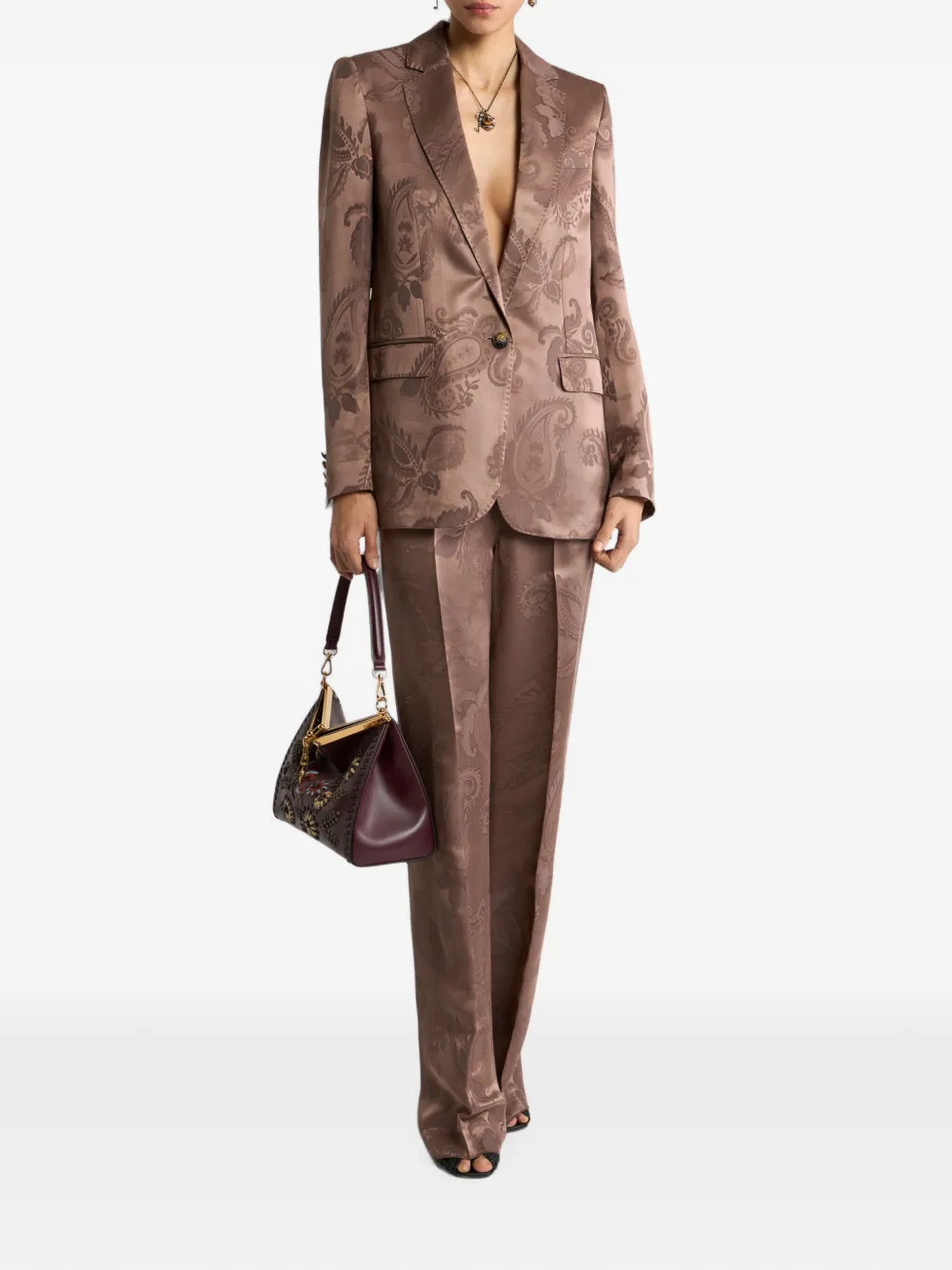 ETRO Jacquard Trousers with Floral Paisley Motif in Brown, view 2